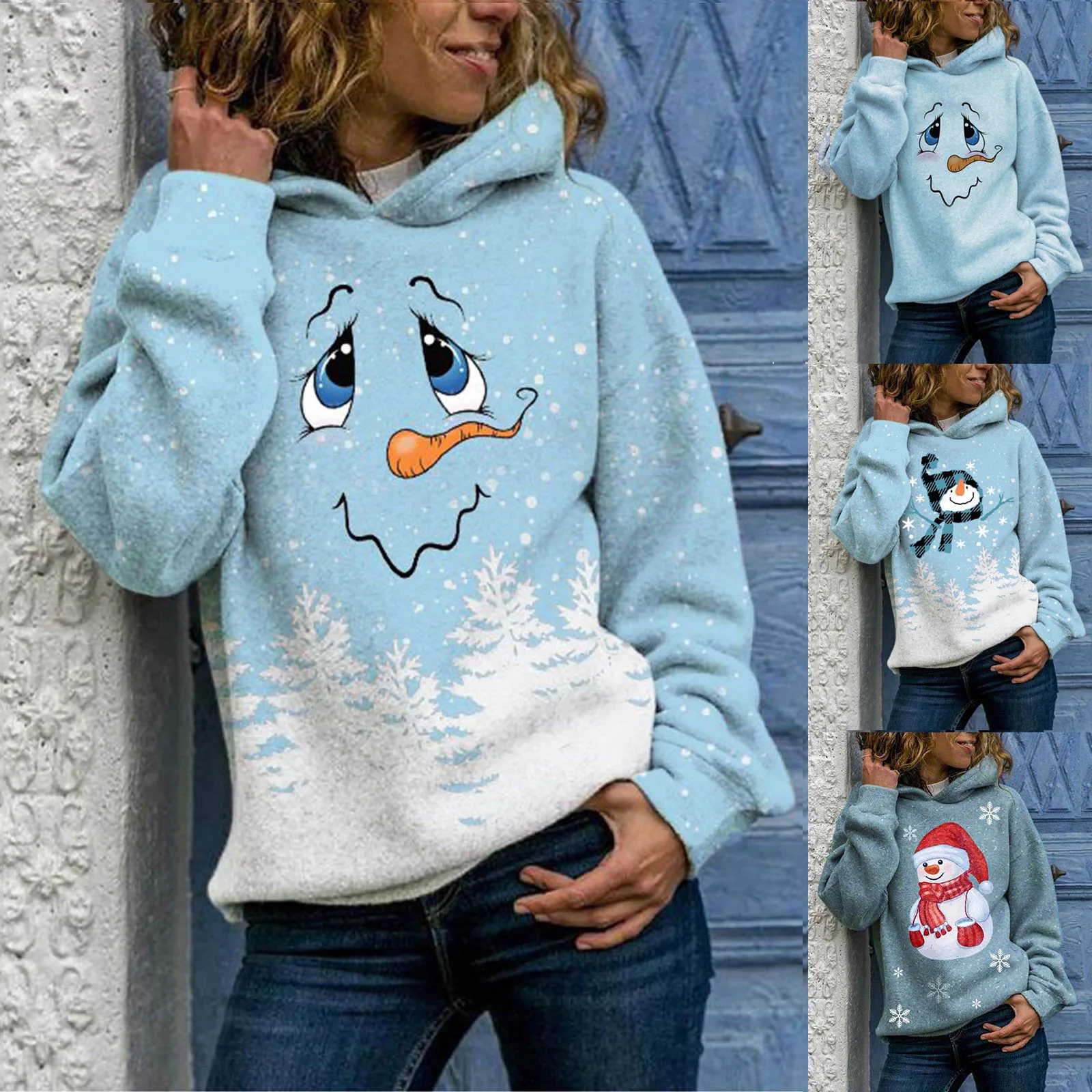 

Women Plus Size 3D Christmas sweatershirt Pullover Long Sleeve Sweatshirt Shirts Hooded Loose Tops женские свиеѬа